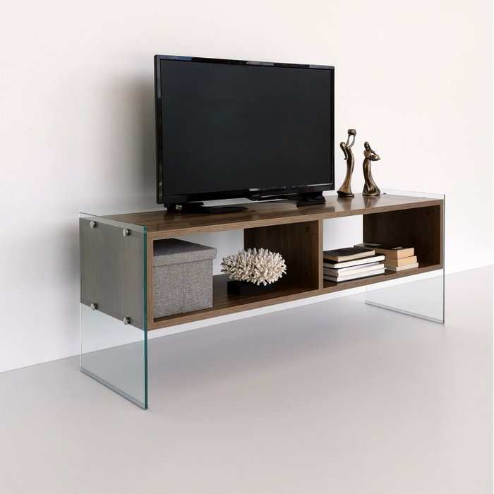 Hanah Home TV404 Soporte de TV Nogal con Cristal Templado